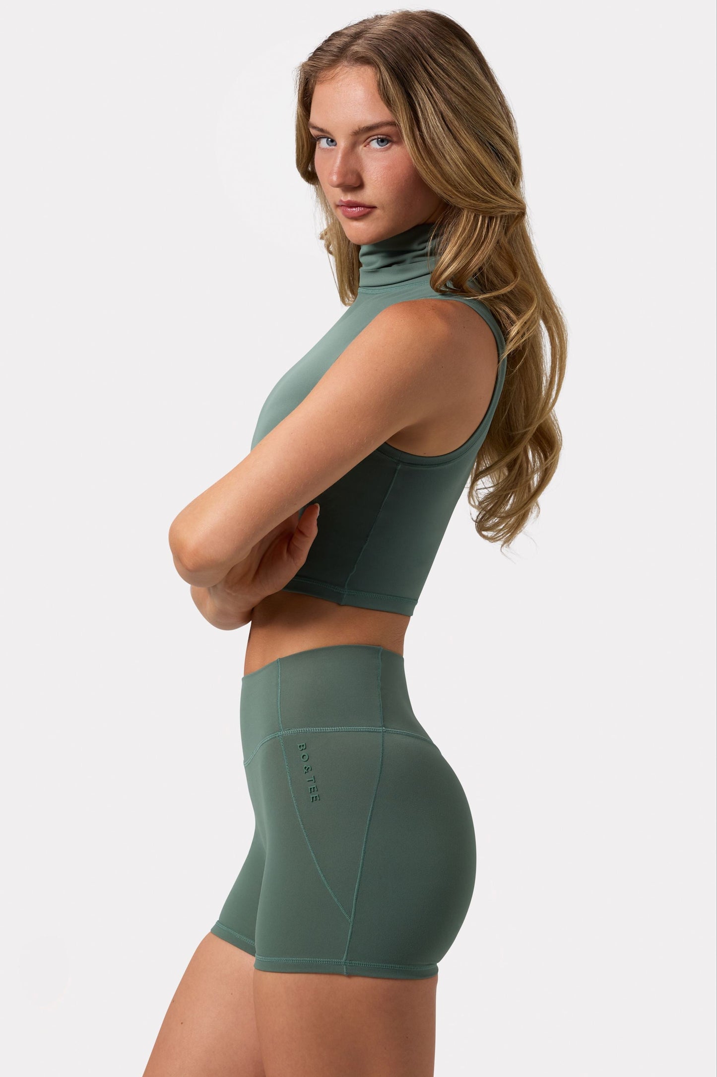 Soft Active Turtleneck Tank Top in Khaki
