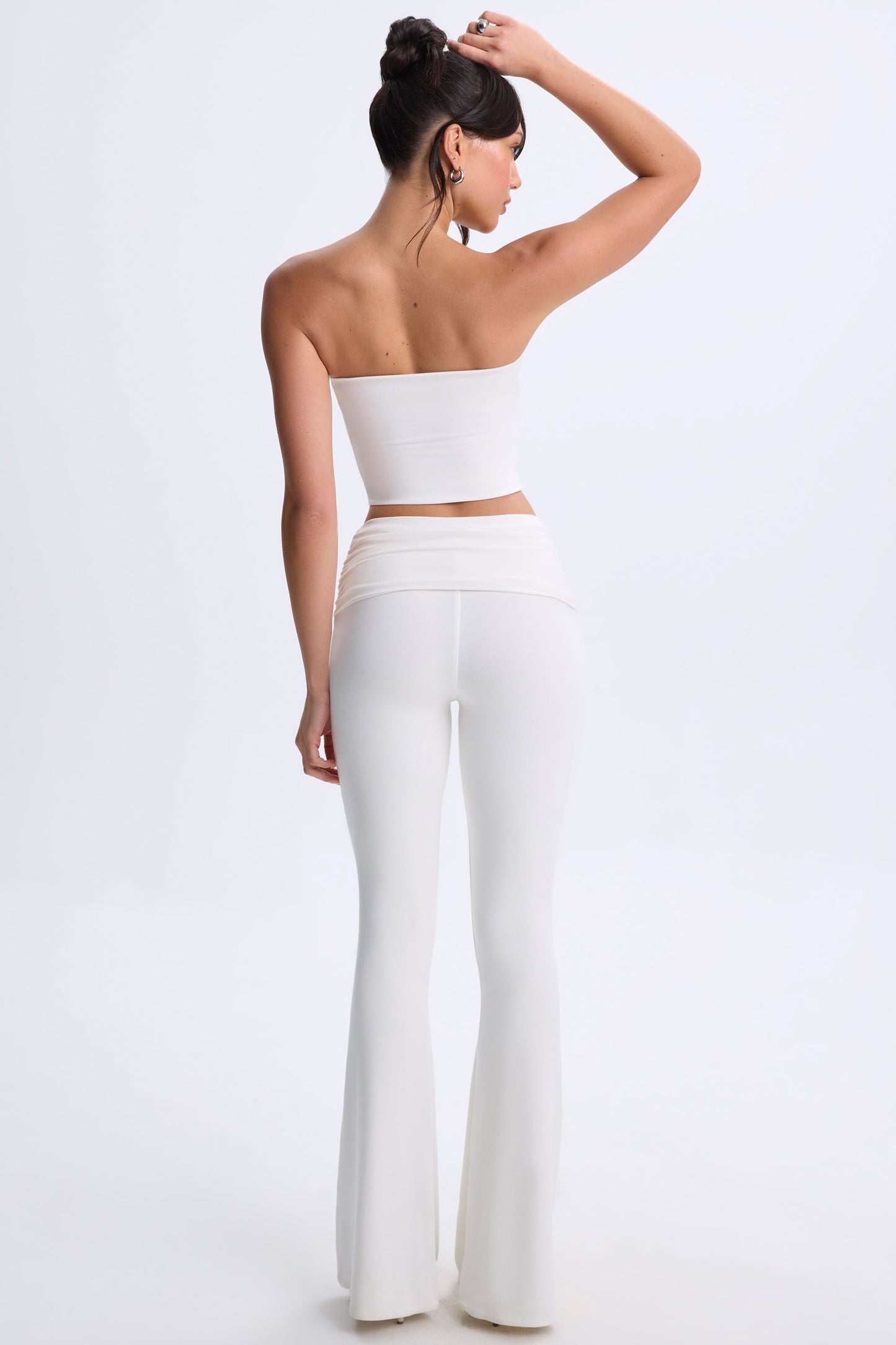 Modal Twist-Front Flared Trousers in White